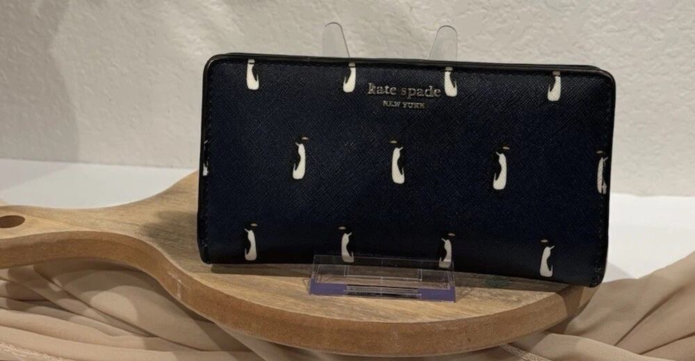Kate Spade New York Black White Penguin Print Zip-Around Wallet for Women